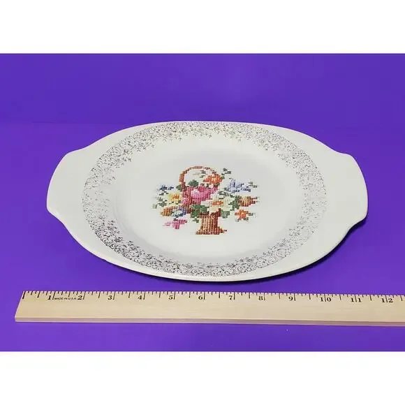 Salem China Company RAREVtg SERVING PLATTER Winner, SD Stamped Embroider Floral - Picture 2 of 9